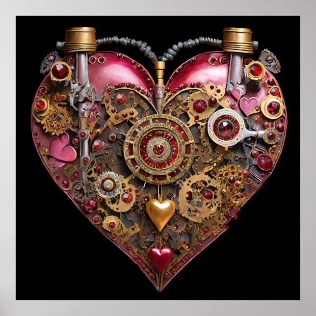 Streampunk-Herz-Rubin-Valentinstag Poster (Vorne)