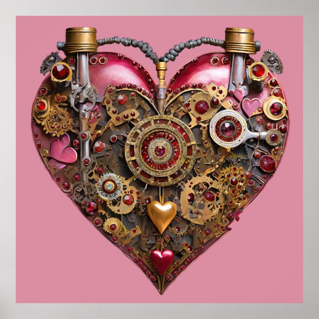 Streampunk-Herz-Rubin-Valentinstag Poster (Vorne)