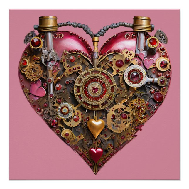 Streampunk-Herz-Rubin-Valentinstag Poster (Vorderseite)