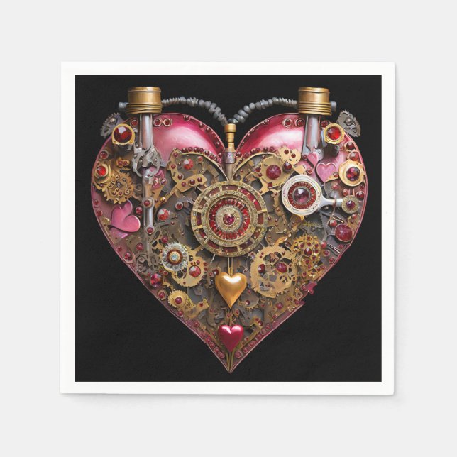Streampunk-Herz-Rubin-Valentinstag Serviette (Vorderseite)