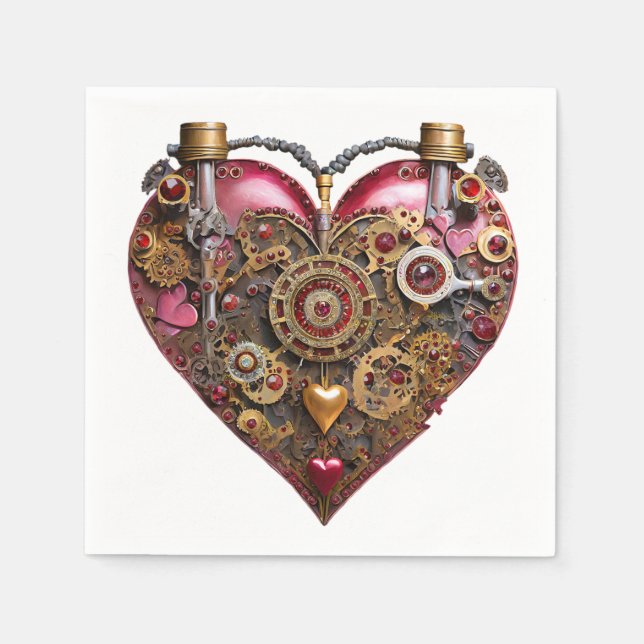 Streampunk-Herz-Rubin-Valentinstag Serviette (Vorderseite)