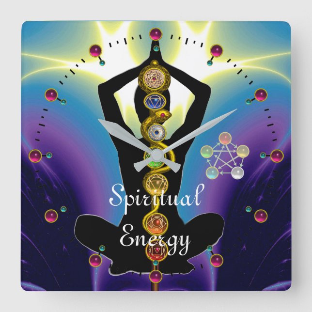 STRECKE VON ASCLEPIUS 7 CHAKRAS, YOGA LOTUS POSE L QUADRATISCHE WANDUHR (Vorderseite)