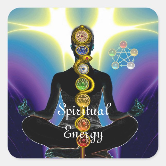 STRECKE VON ASCLEPIUS 7 CHAKRAS, YOGA LOTUS POSE L QUADRATISCHER AUFKLEBER (Vorderseite)