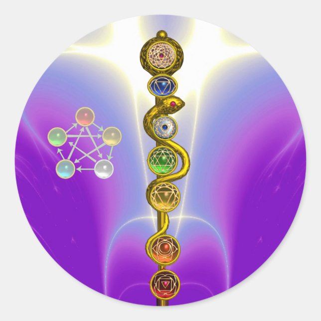 STRECKE VON ASCLEPIUS 7 CHAKRAS,YOGA,SPIRITUELLE E RUNDER AUFKLEBER (Vorderseite)