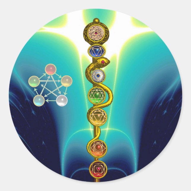 STRECKE VON ASCLEPIUS 7 CHAKRAS,YOGA,SPIRITUELLE E RUNDER AUFKLEBER (Vorderseite)
