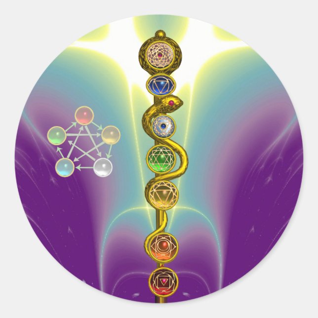 STRECKE VON ASCLEPIUS 7 CHAKRAS,YOGA,SPIRITUELLE E RUNDER AUFKLEBER (Vorderseite)