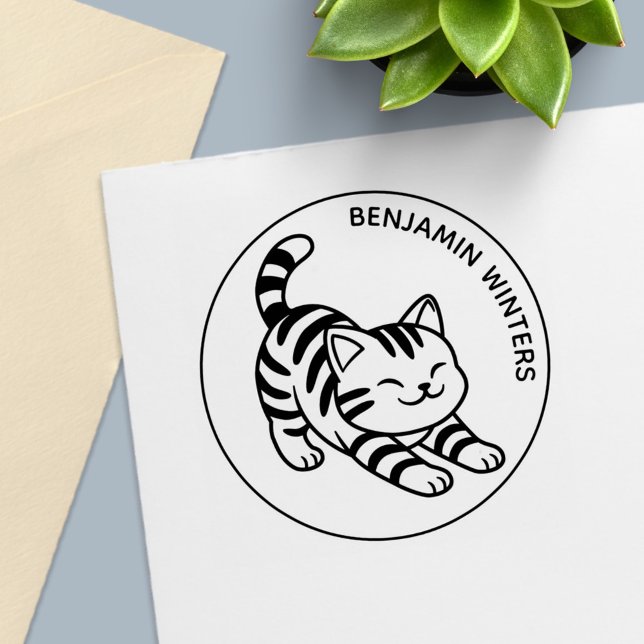 Strecken Tabby-Katze benutzerdefinierter Text Permastempel (Von Creator hochgeladen)