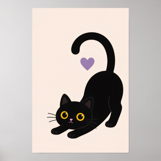 Streckendes schwarzes Katzenkunstwerk – Minimalist Poster (Vorne)