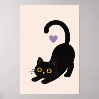 Streckendes schwarzes Katzenkunstwerk – Minimalist Poster