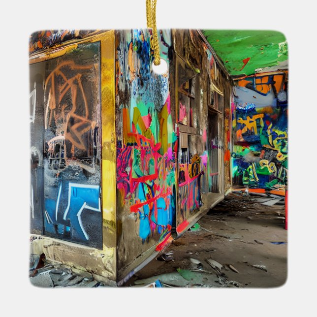 Street Art Abandoned Gebäude Personalisiert Keramikornament (Vorderseite)