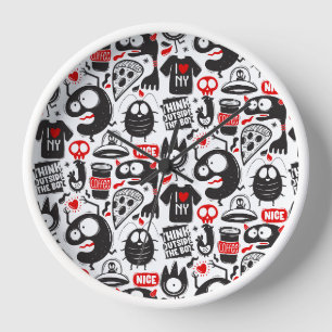 Street Art Monster Doodles - Moderne Wanduhr