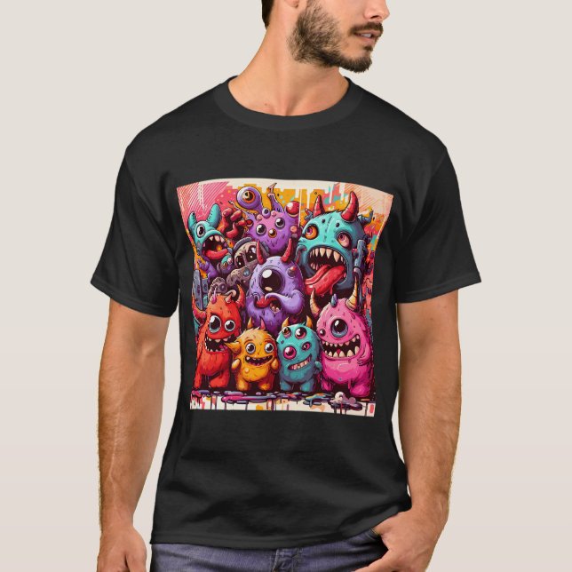 Street Art Niedlich Monsters T - Shirt (Vorderseite)