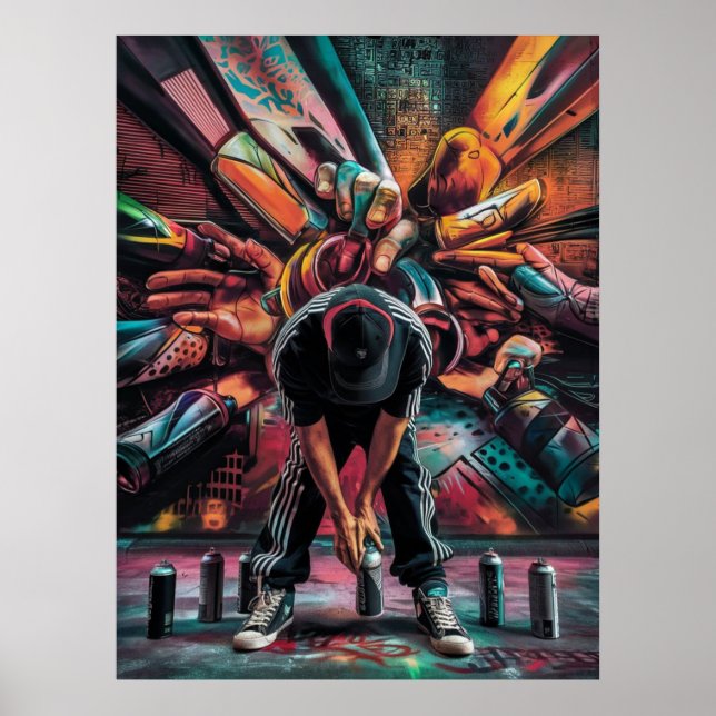 Street Artist mit Spray Cans Poster (Vorne)