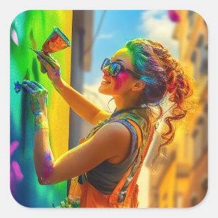 Street Artist Quadratischer Aufkleber