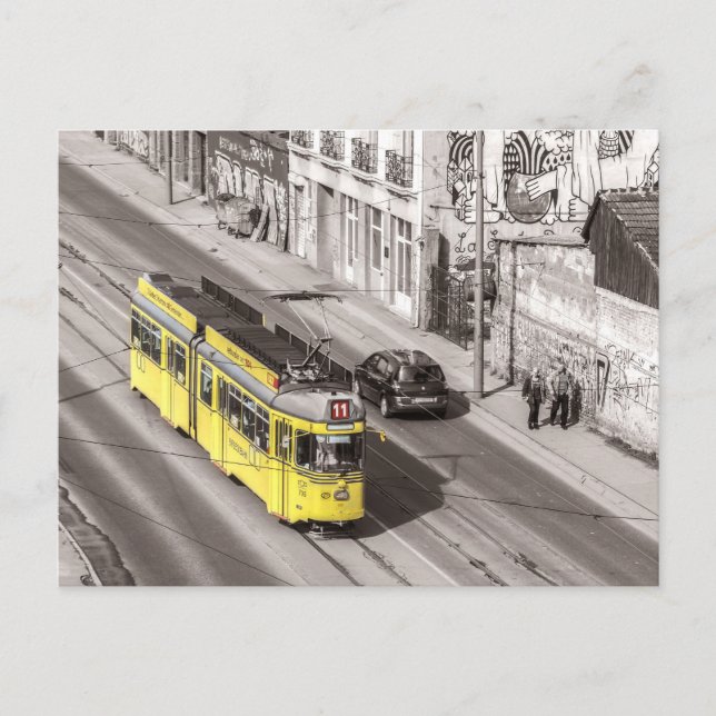 Street Car Belgrad Serbien Gelber Zug Postüberschr Postkarte (Vorderseite)