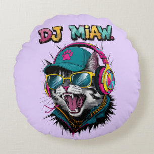 Street Cat DJ Attitude – Kühne Streetwear-Kunst Rundes Kissen