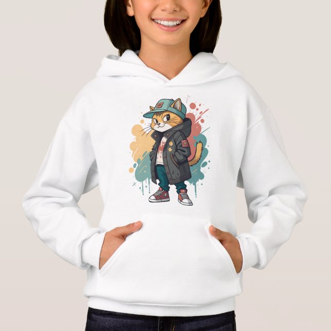 Street Cat Vibes Kids T-Shirt Design – Trendy  Hoodie (Vorderseite)