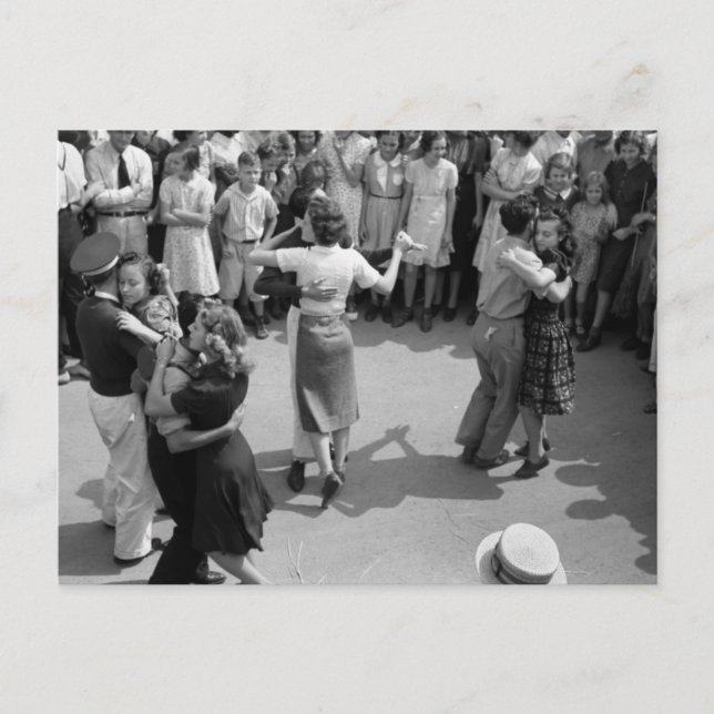 Street Dance, Crowley, Louisiana, 1930er Postkarte (Vorderseite)