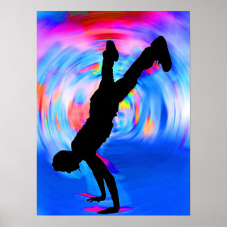Street Dancing, Silhouette, Blues/Reds/Rosa Shades Poster