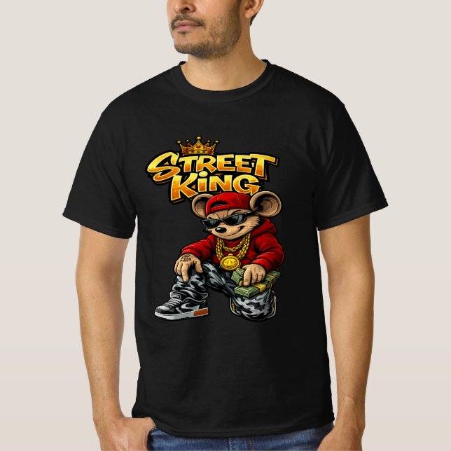 Street King Urban Cartoon Grafik T-Shirt für Männe (Vorderseite)