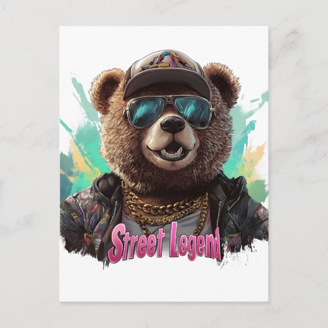 Street Legend Bear - Cooles Grafikdesign Postkarte (Vorderseite)