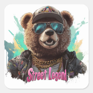 Street Legend Bear - Cooles Grafikdesign Quadratischer Aufkleber