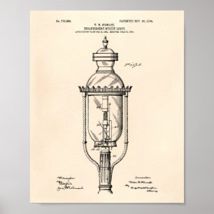 Street Light 1904 Patent Art Old Peper Poster