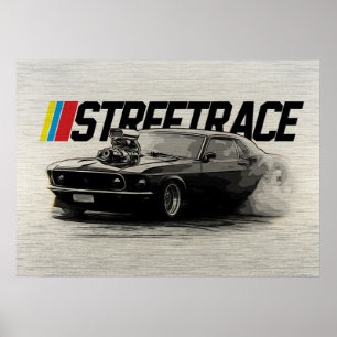 Street Race Muscle Car Supercharger Turbo Burnout Poster