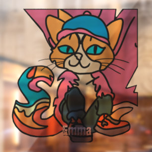 Street Retro Cat, Cap and Sneakers Funny Fensteraufkleber