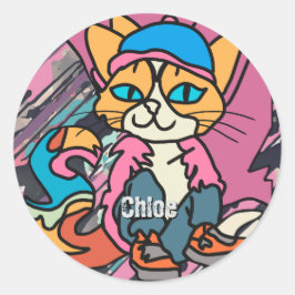 Street Retro Cat, Cap and Sneakers| Funny Runder Aufkleber