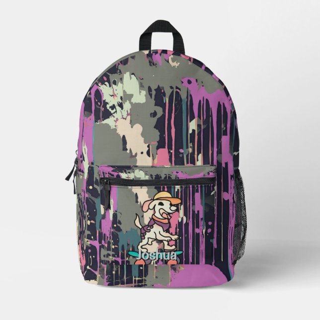 Street Retro Dog auf Skateboard | Funny Bedruckter Rucksack (Vorderseite)