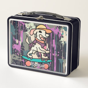 Street Retro Dog auf Skateboard Funny Metall Brotdose