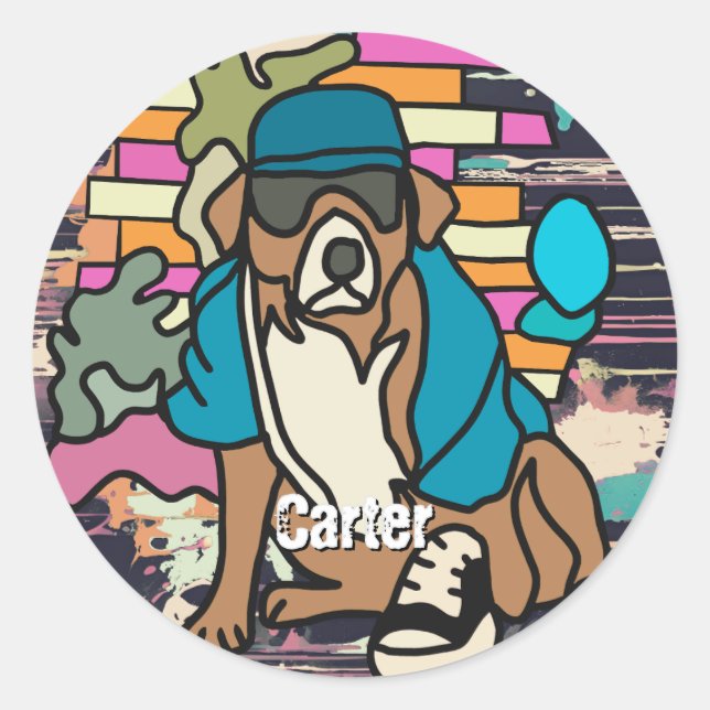 Street Retro Dog, Cap and Sneakers | Funny Runder Aufkleber (Vorderseite)