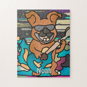 Street Retro Dog mit Gitarre   Funny Puzzle