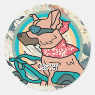 Street Retro Dog mit Sonnenbrille Funny Runder Aufkleber