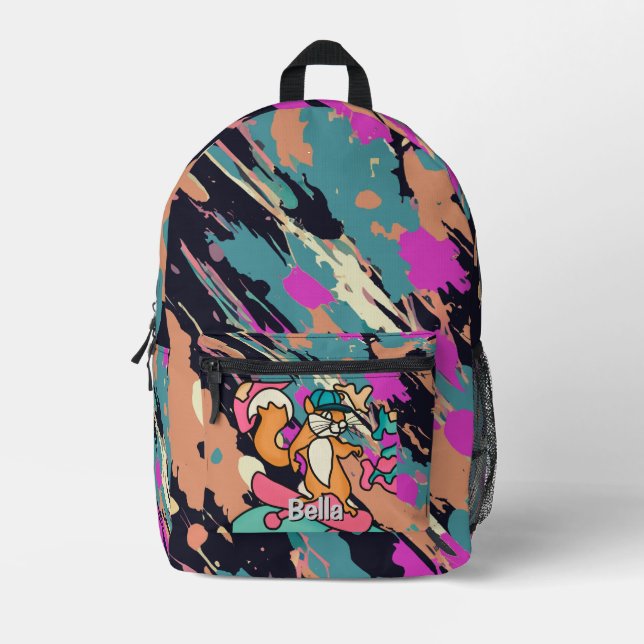 Street Retro Eichhörnchen auf Skateboard | Funny Bedruckter Rucksack (Vorderseite)