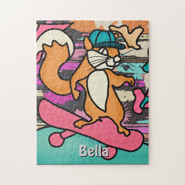 Street Retro Eichhörnchen auf Skateboard | Funny Puzzle (Vertikal)
