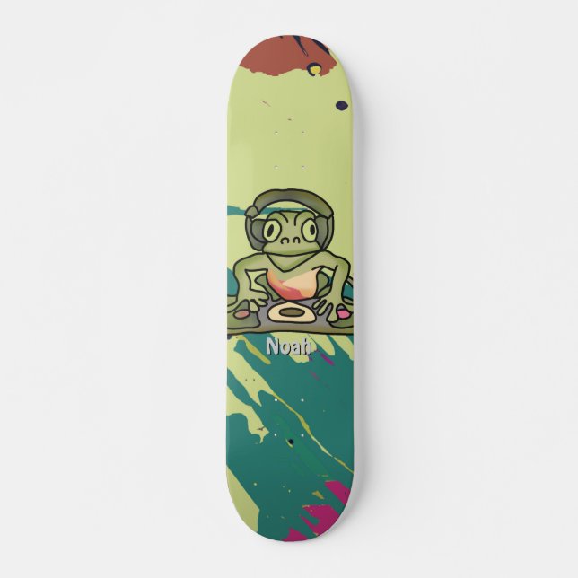 Street Retro Frog mit Kopfhörern | Funny Skateboard (Vorne)