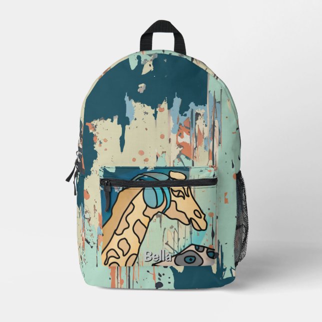 Street Retro Giraffe mit Kopfhörern Bedruckter Rucksack (Vorderseite)