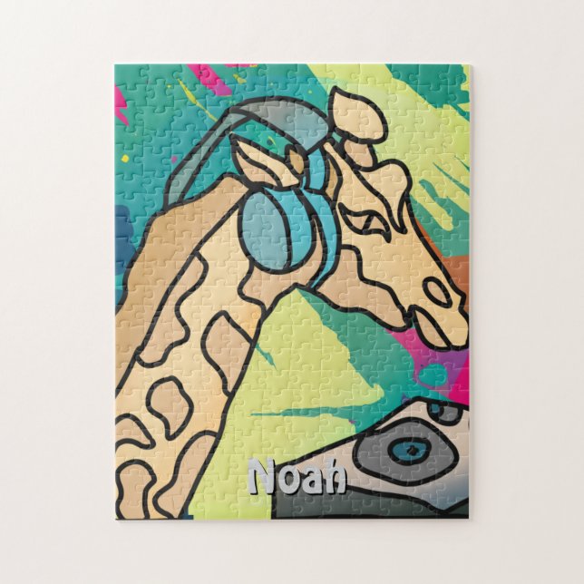 Street Retro Giraffe mit Kopfhörern Puzzle (Vertikal)