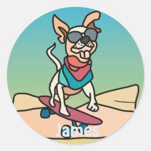 Street Retro Hund mit Sonnenbrille auf Skateboard Runder Aufkleber