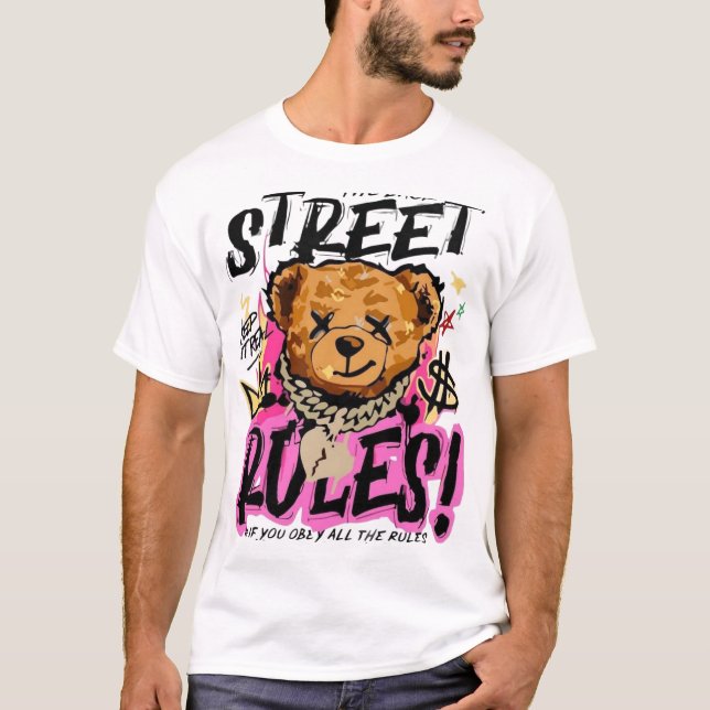 Street Rules Urban Bear Graphic T-Shirt (Vorderseite)