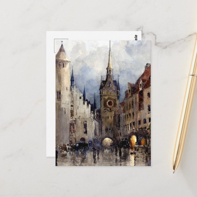 Street Scene in München, Ross Turner Postkarte (Vorderseite/Rückseite Beispiel)