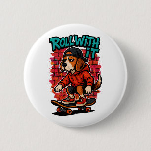 Street Style Beagle Skateboarding Graffiti Art Button