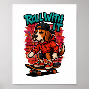 Street Style Beagle Skateboarding Graffiti Art Poster