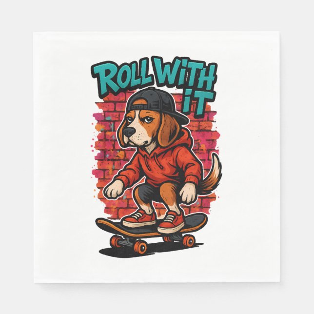 Street Style Beagle Skateboarding Graffiti Art Serviette (Vorderseite)