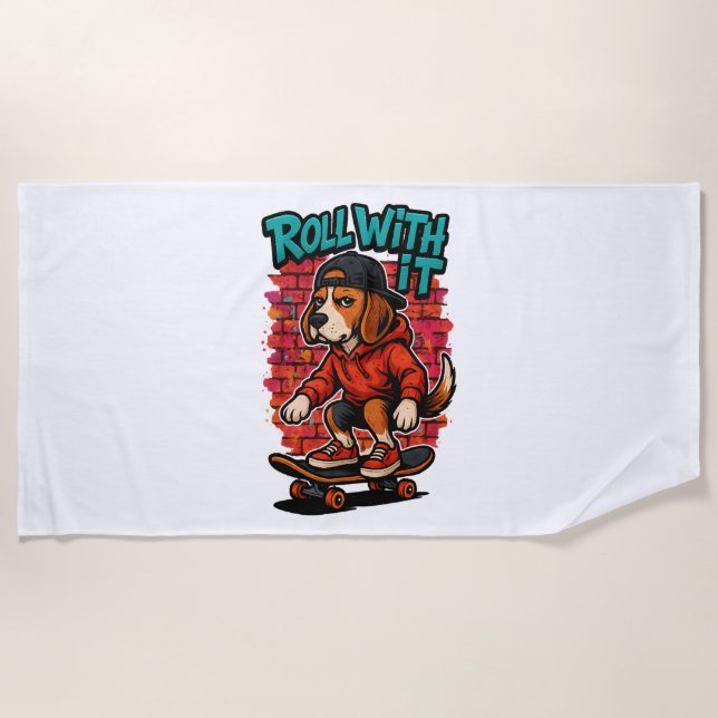 Street Style Beagle Skateboarding Graffiti Art Strandtuch (Vorderseite)
