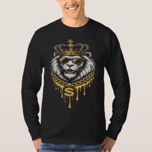 Street Style Wilder Löwe Mit Krone Und Kette T-Shirt