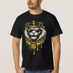 Street Style Wilder Löwe Mit Krone Und Kette T-Shirt