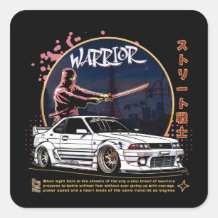 Street Warrior Samurai - Skyline Driver Quadratischer Aufkleber